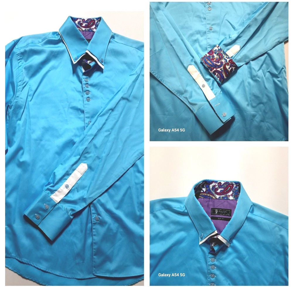 Revolution Blue Casual Button Down Shirt with Patterned Collar